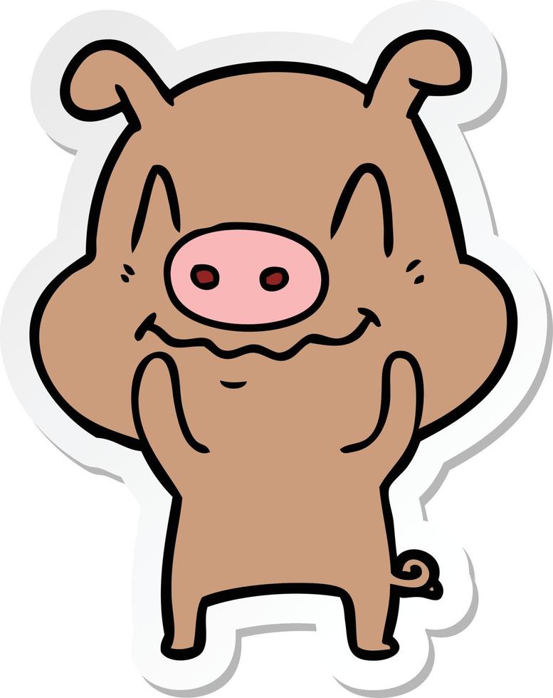 sticker of a nervous cartoon pig vector