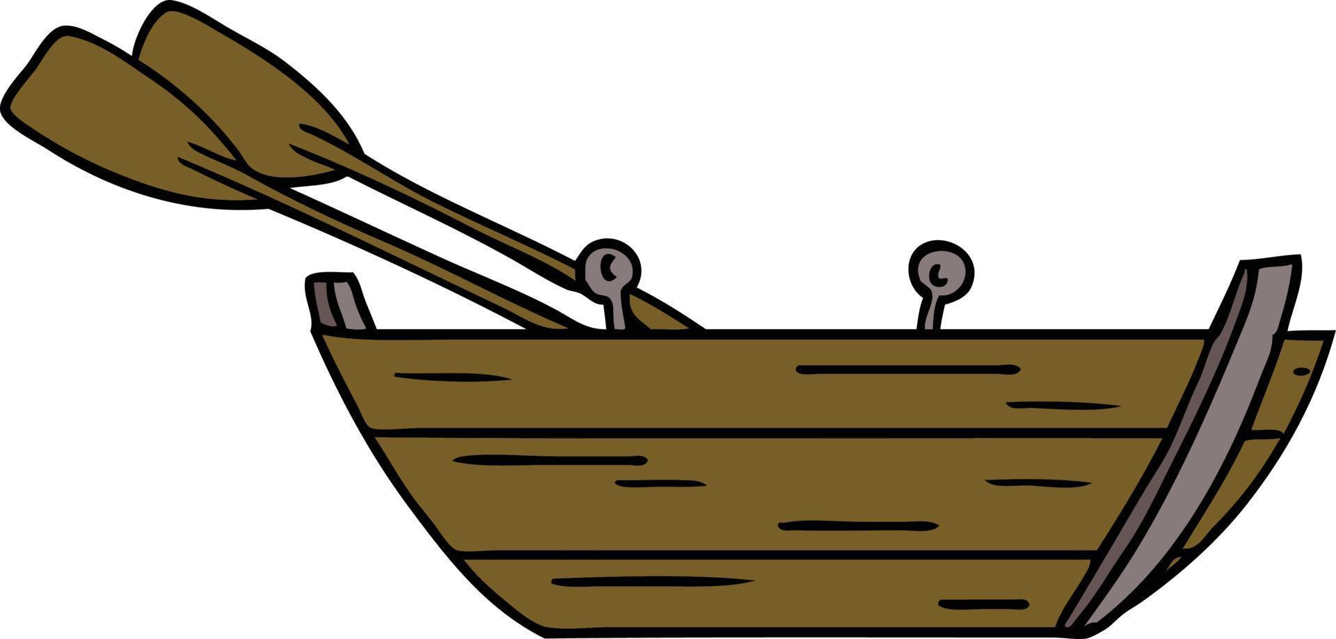 cartoon doodle of a wooden row boat vector