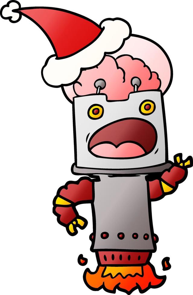 gradient cartoon of a robot wearing santa hat vector