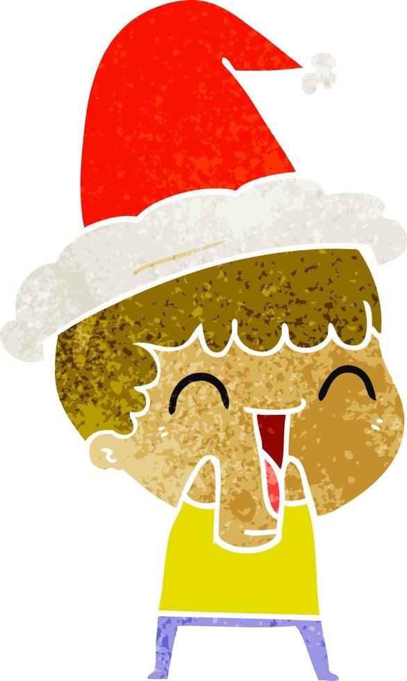 retro cartoon of a happy man wearing santa hat vector