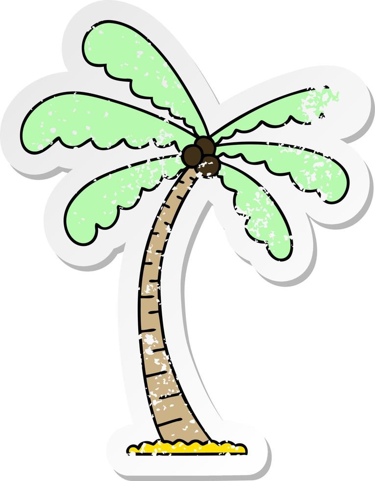distressed sticker of a quirky hand drawn cartoon palm tree vector