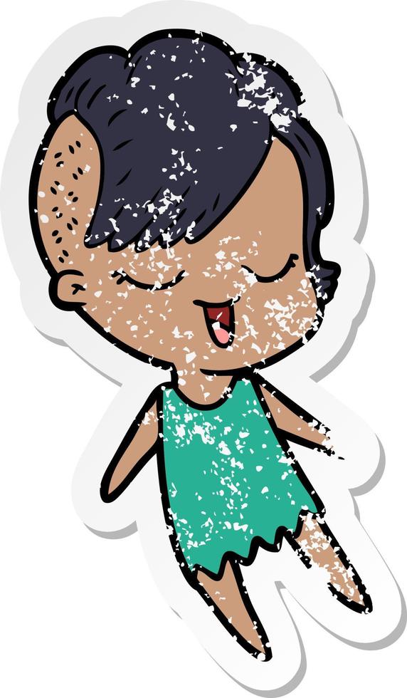 distressed sticker of a happy cartoon girl vector