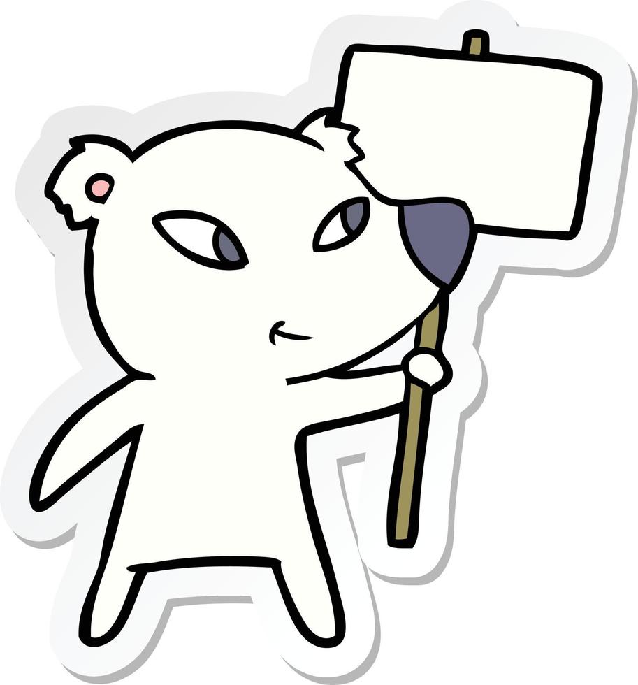 sticker of a cute cartoon polar bear with protest sign vector