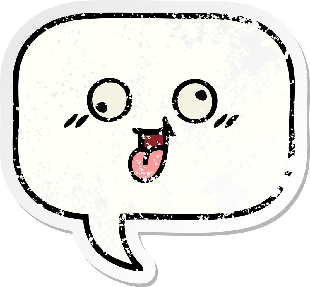 distressed sticker of a cute cartoon speech bubble vector