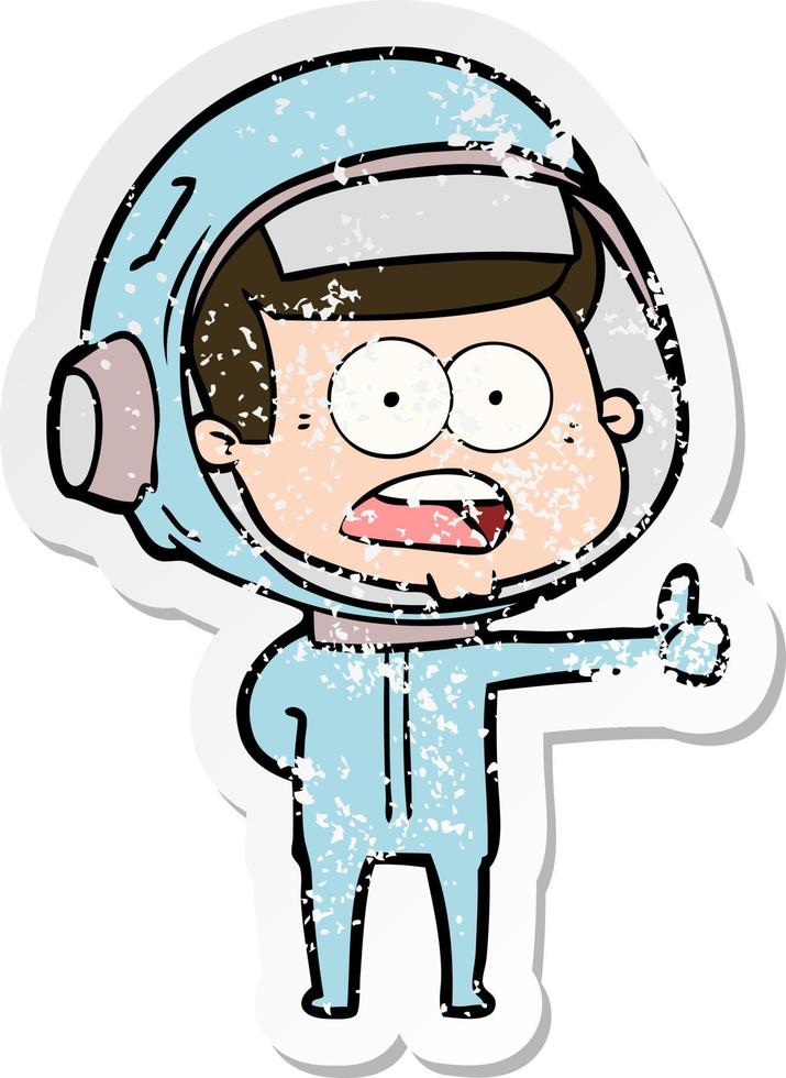 distressed sticker of a cartoon surprised astronaut vector