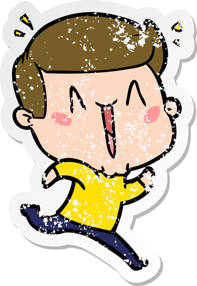 distressed sticker of a cartoon excited man vector