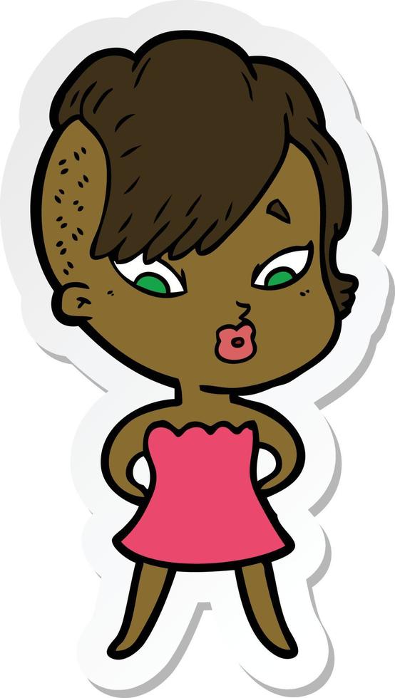 sticker of a cartoon surprised girl vector