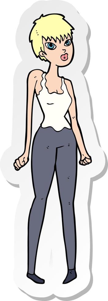 sticker of a cartoon pretty woman vector
