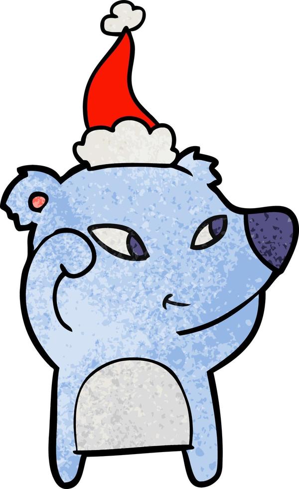 cute textured cartoon of a bear wearing santa hat vector