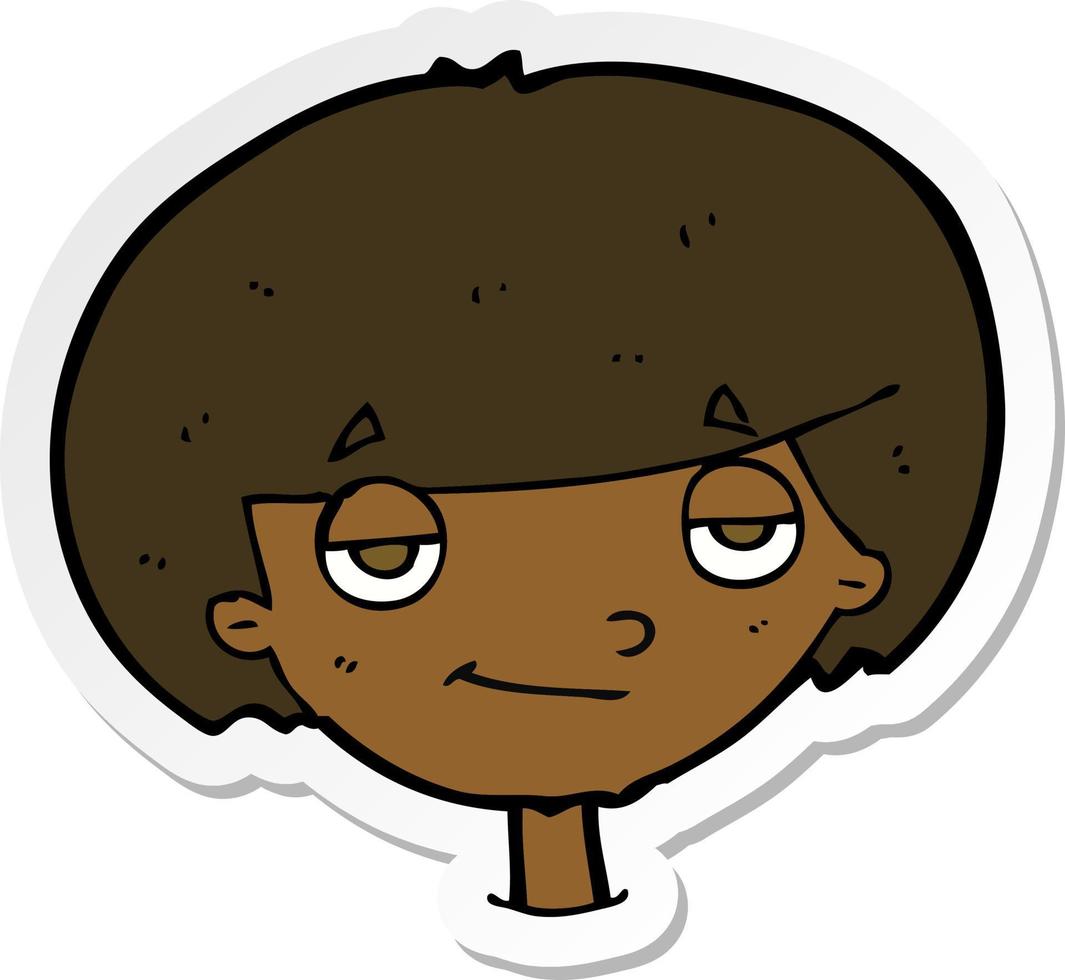 sticker of a cartoon smug looking boy vector