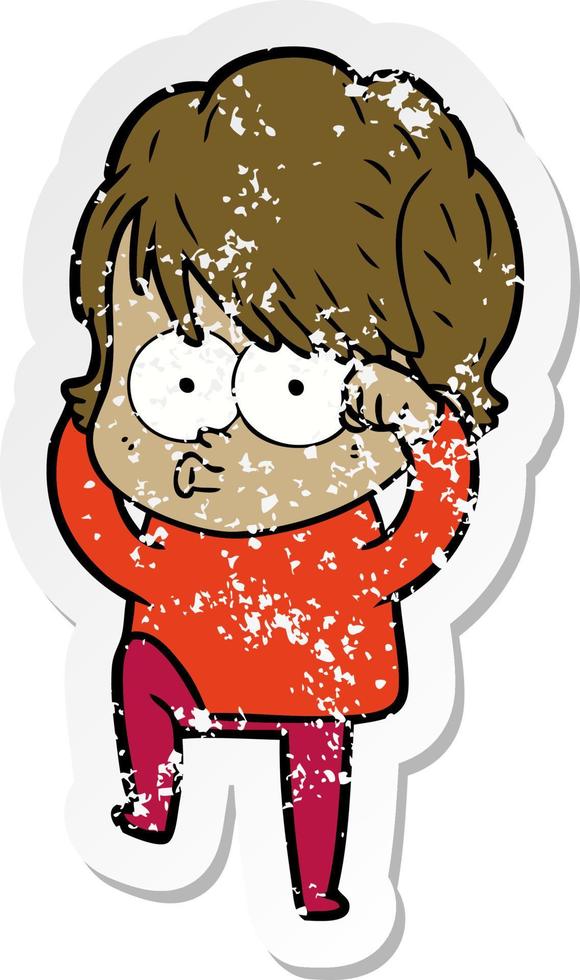 distressed sticker of a cartoon woman vector