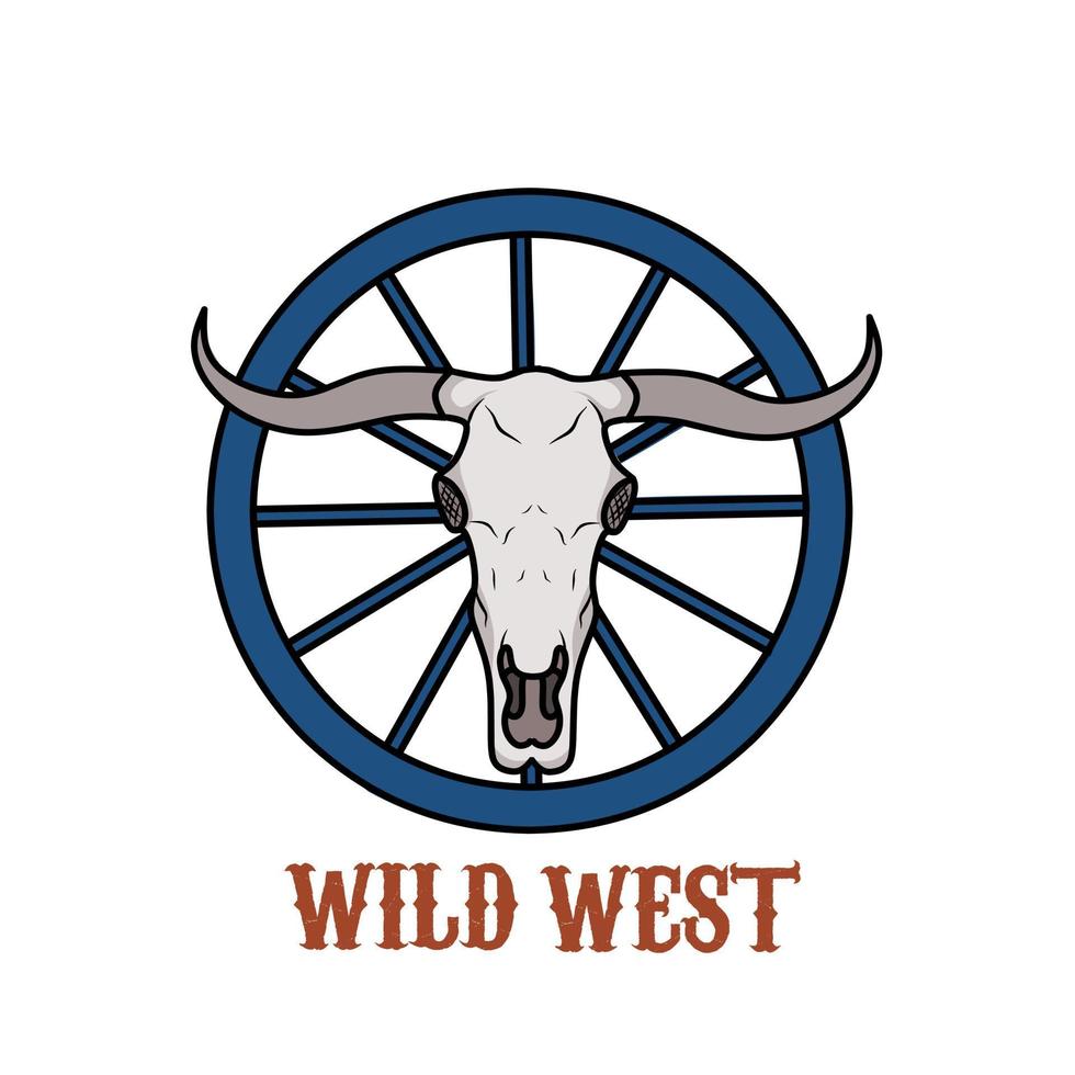 illustration vector of long horn bull and wagon wheel perfect for print,etc.