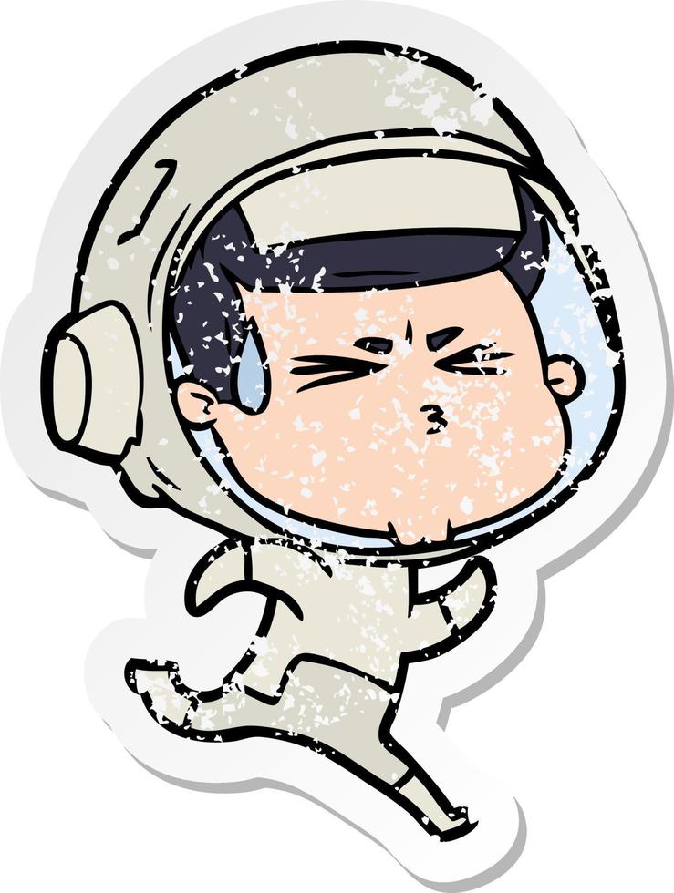 distressed sticker of a cartoon stressed astronaut vector