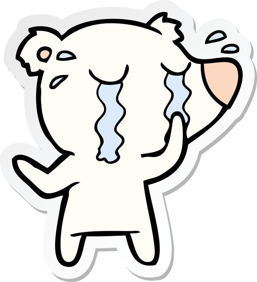 sticker of a cartoon crying polar bear vector