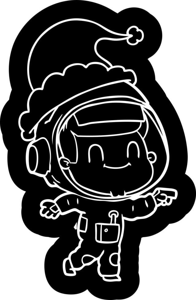 icono de dibujos animados feliz de un hombre astronauta con sombrero de santa vector