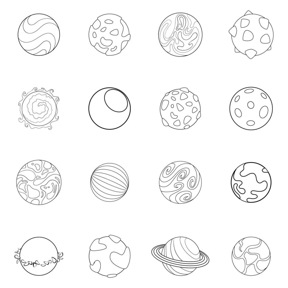esquema de conjunto de iconos de planetas fantásticos vector