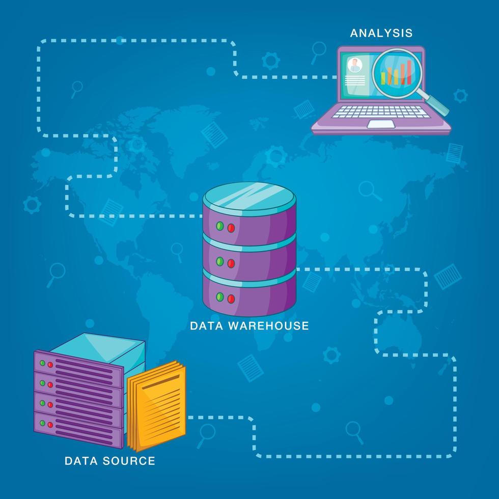 ruta del concepto de base de datos, estilo de dibujos animados vector