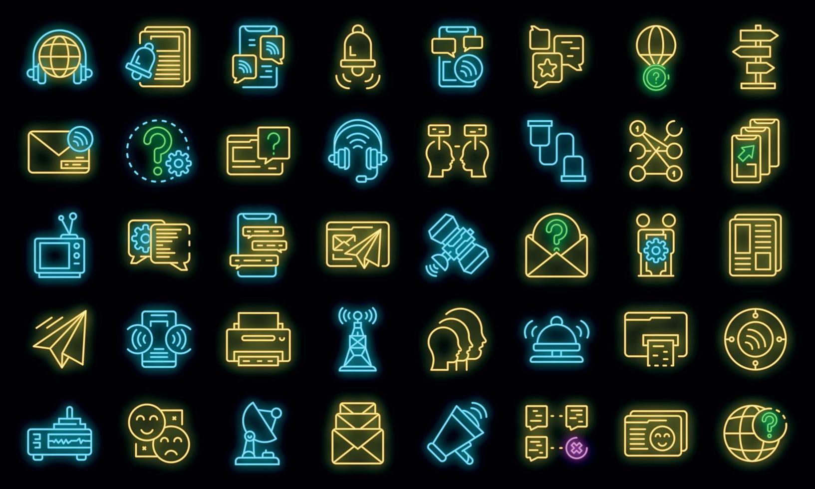 Communication icons set vector neon