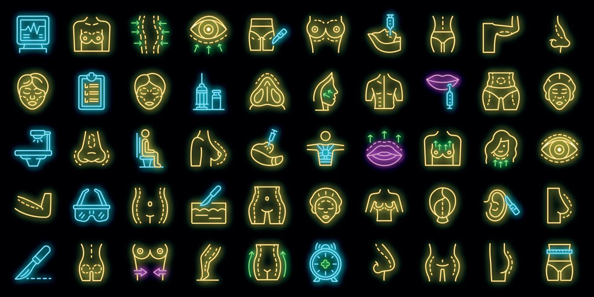 Body correction icons set vector neon