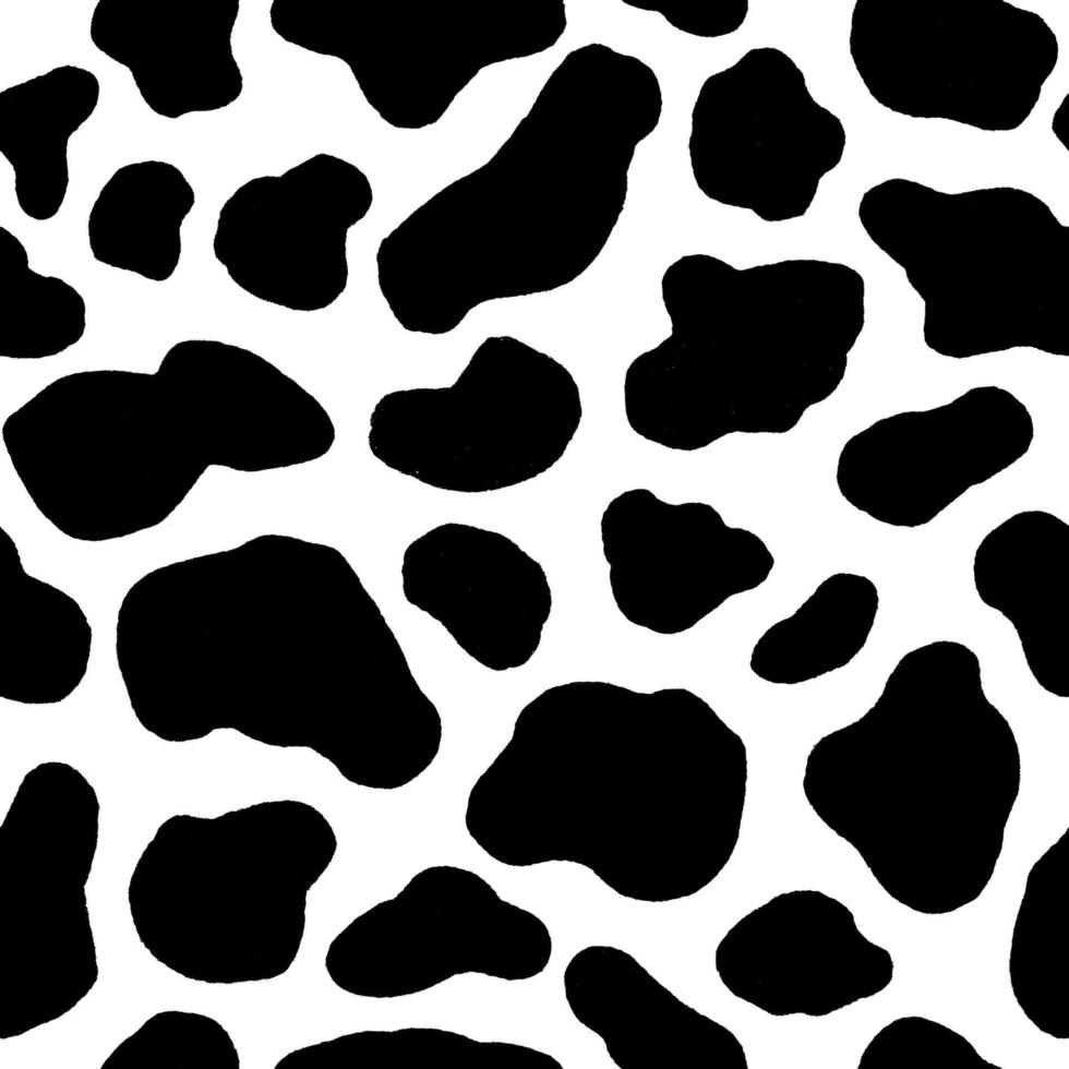 patrón sin costuras de piel de vaca. textura de ganado holstein. patrón de piel de vaca con textura suave en blanco y negro. impresión de manchas de perro dálmata. fondo de puntos negros. plantilla de piel de animal. ilustración vectorial vector