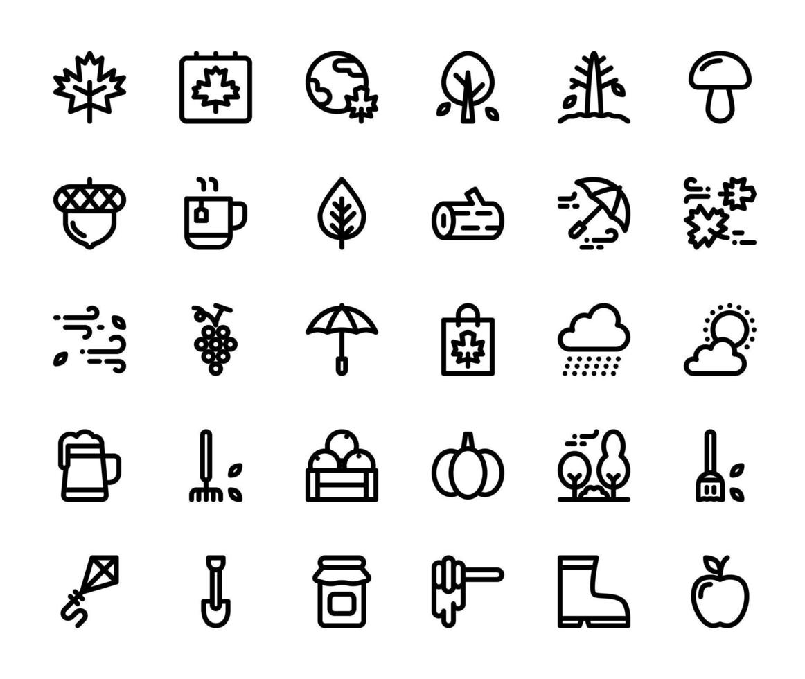 autumn basic line icon pack vector