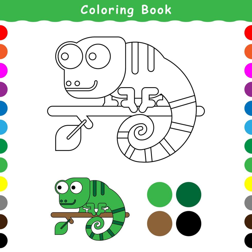 the chameleon is walking on a branch, a coloring book vector