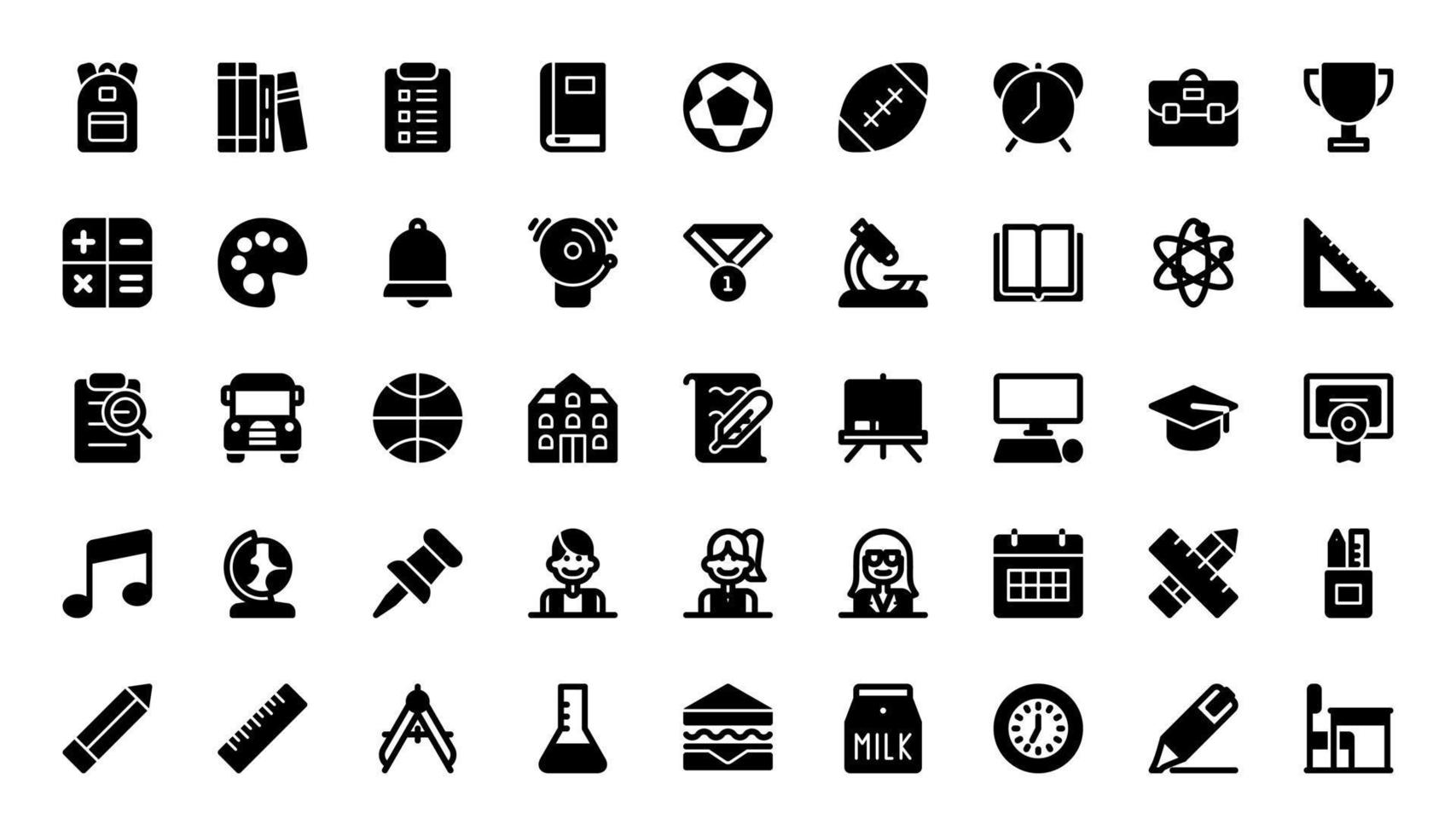 Back to school basic solid icons vector