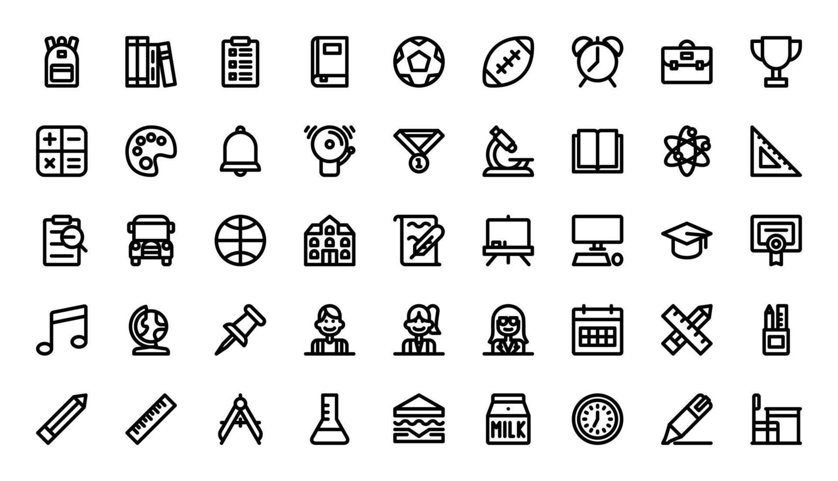 Back to school basic outline icons vector