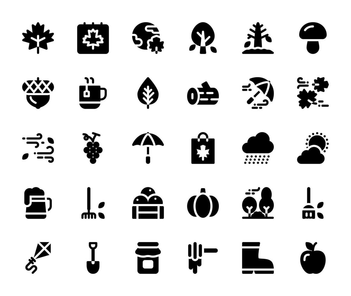 paquete de iconos de glifos básicos de otoño vector