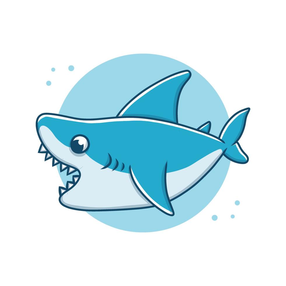 Cute Shark Cartoon Vector Illustration Sticker. Animal Whale Mascot Logo. Ocean Fish Symbol Icon Character Element