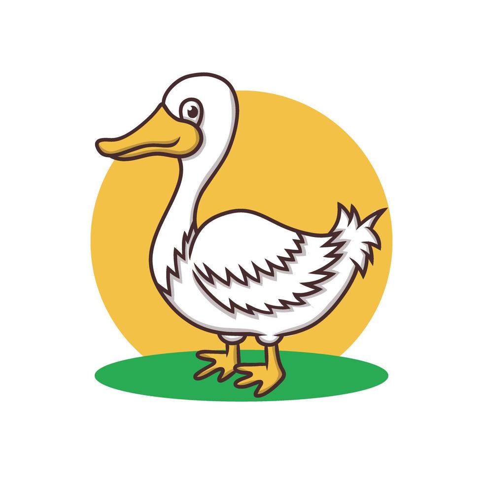 Duck Bird Animal Cartoon Vector Illustration. Goose Ducky Mascot Logo. Livestock And Poultry Symbol Icon Character Element