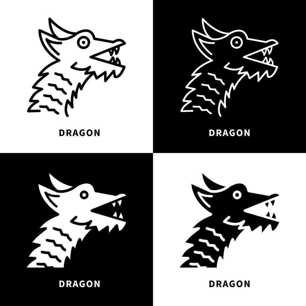 Dragon Icon Set Illustration. Chinese Mascot Mythology Logo Vector