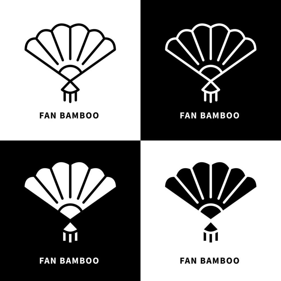 Fan Bamboo Icon Set Illustration. Traditional Fan Logo Vector