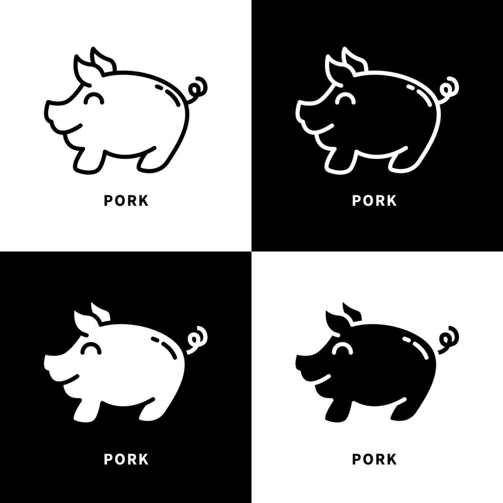 Pig Animal Icon Illustration. Pork Food and Restaurant Logo Vector. Piggy Character vector