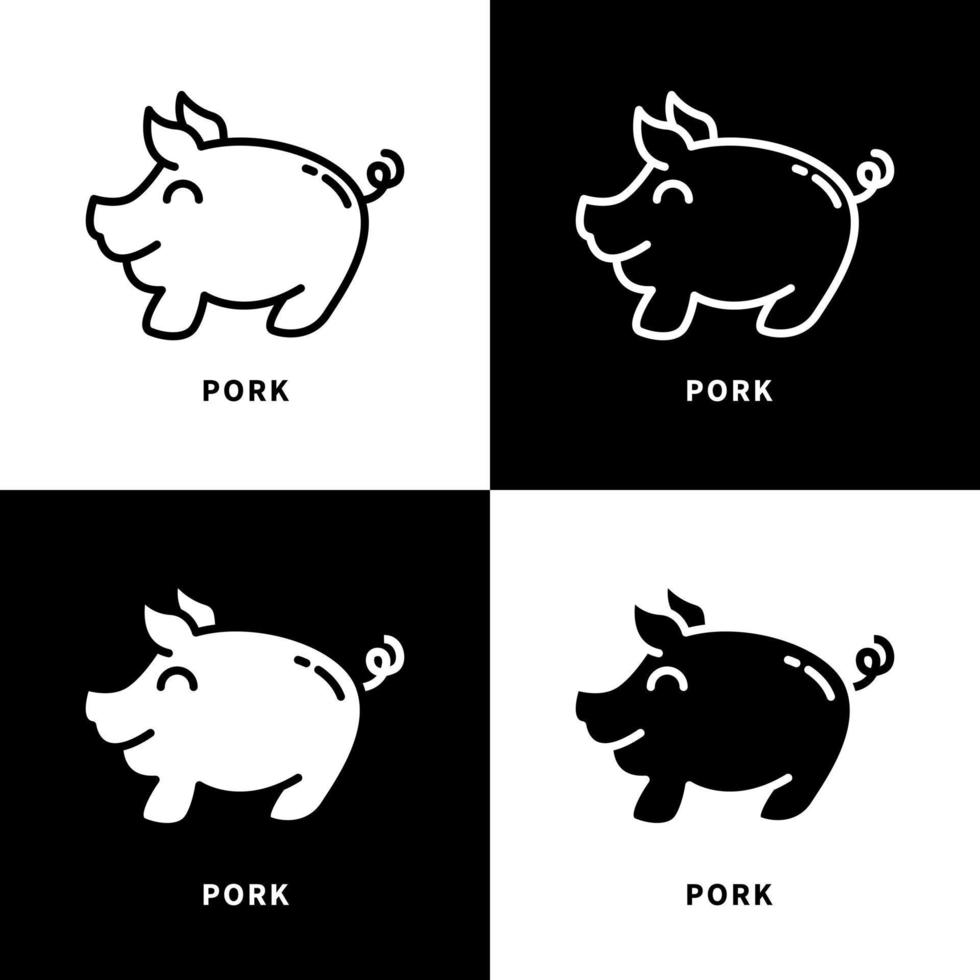 Pig Animal Icon Illustration. Pork Food and Restaurant Logo Vector. Piggy Character vector