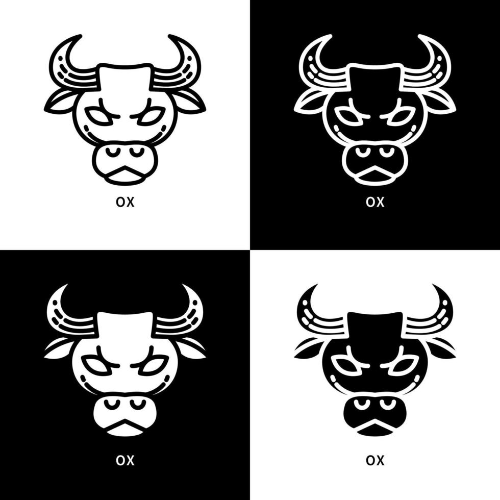 Ox Head Character Symbol. Bull Animal Icon Set Illustration. Buffalo Logo Vector