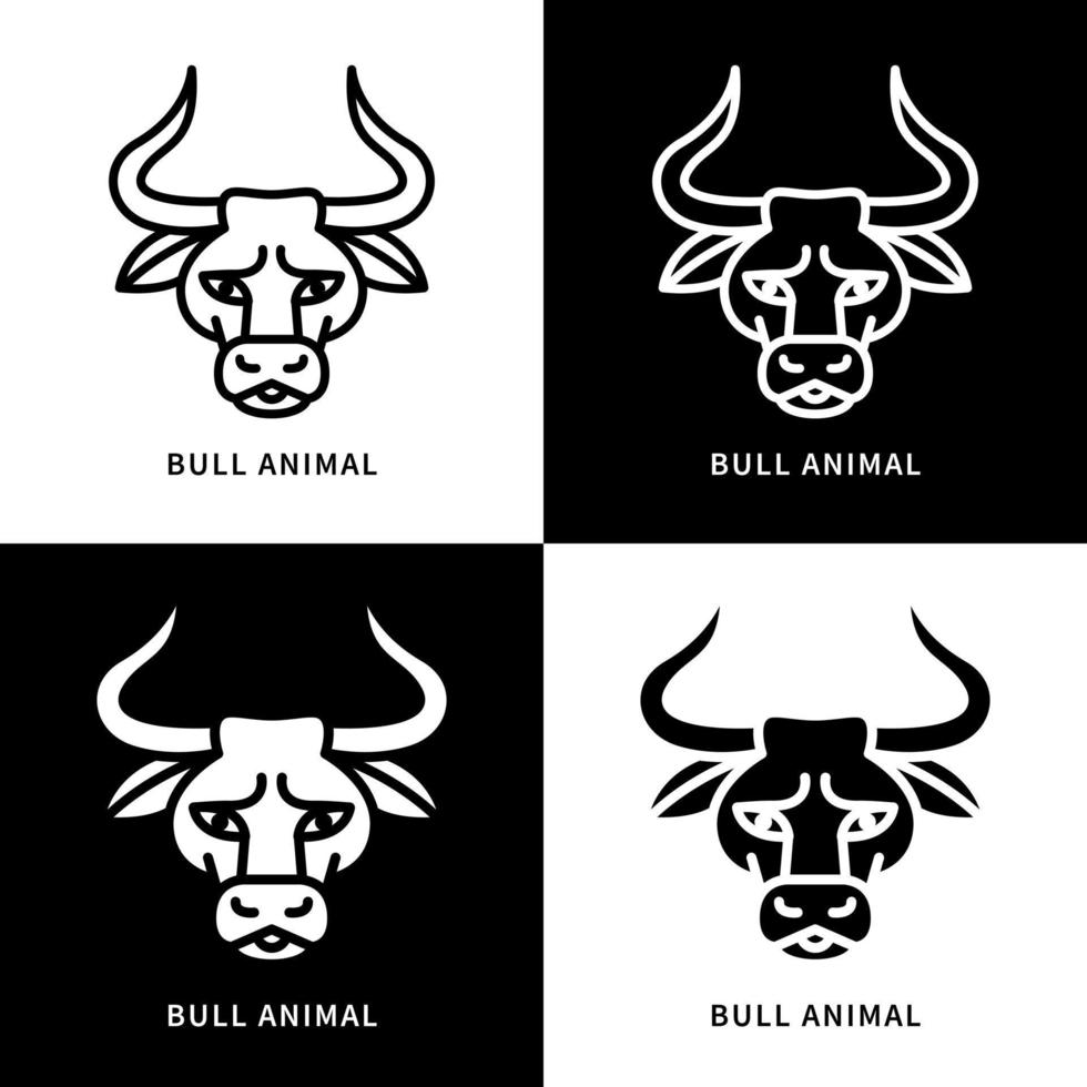 Bull Animal Icon Set Illustration. Buffalo Logo Vector. Ox Zodiac Design Character Symbol vector