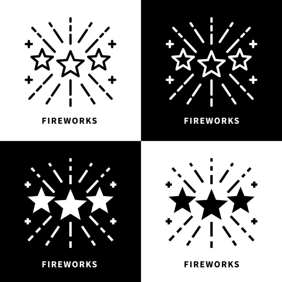 Fireworks Icon Set Illustration. Firecrackers Happy New Year Logo Vector