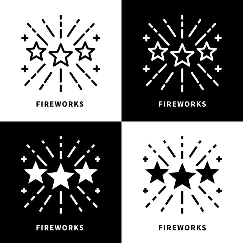 ilustración de conjunto de iconos de fuegos artificiales. petardos feliz año nuevo logo vector