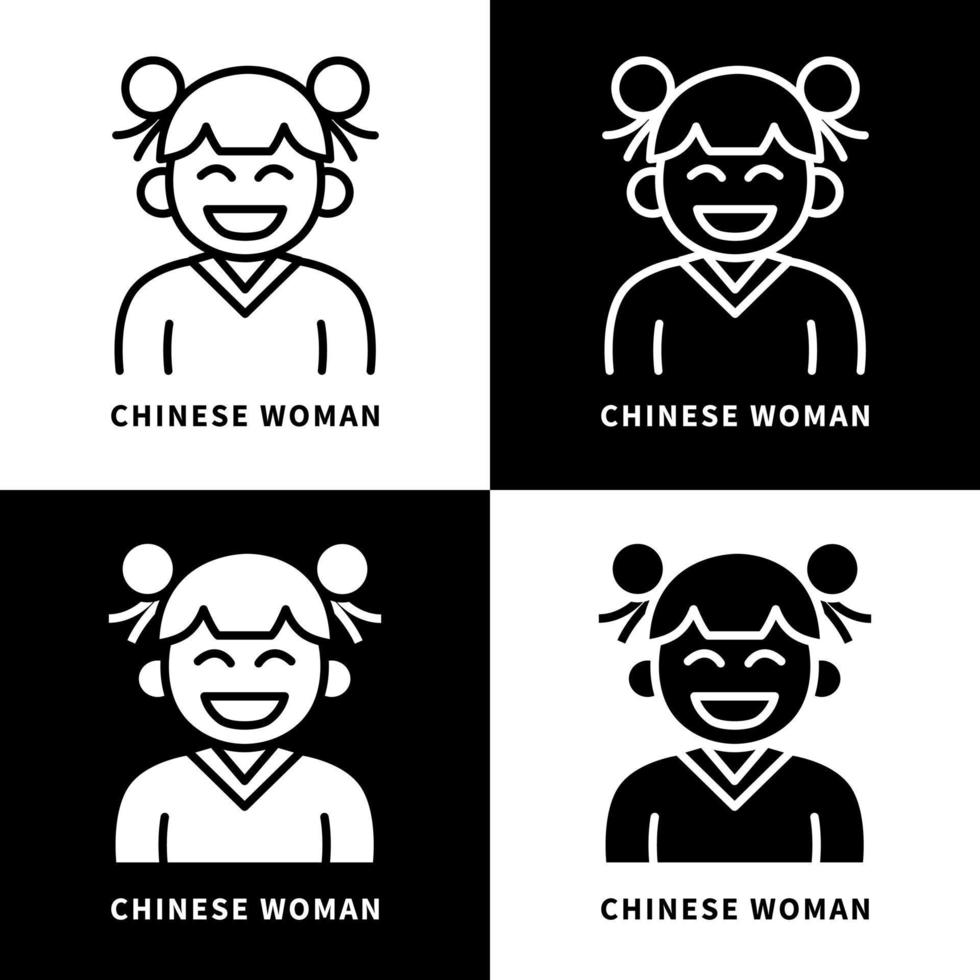 Woman Chinese Dress Icon Set Illustration. Female Cheongsam Costume Logo Vector