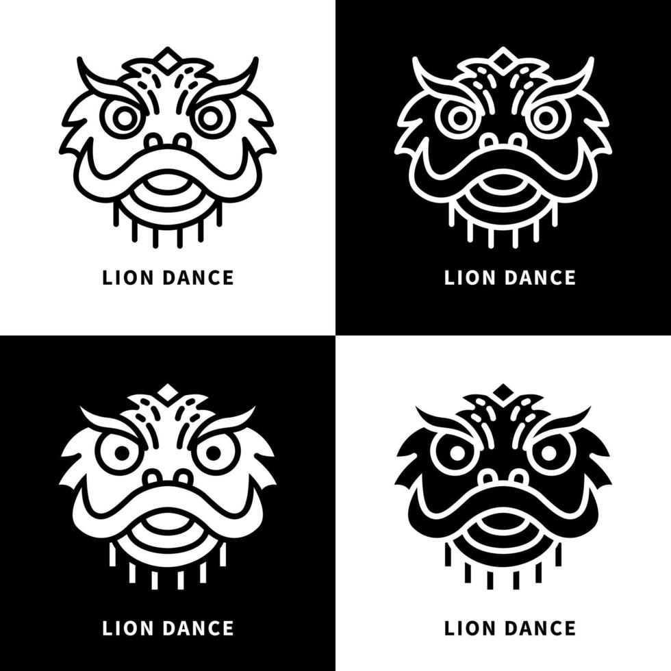 danza del león y el icono del festival de año nuevo chino. vector de logotipo de mascota de dragón chino