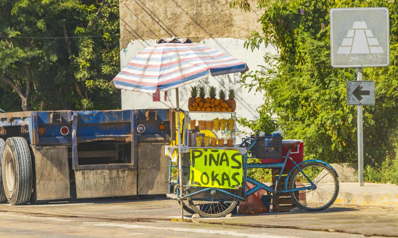 Tulum Quintana Roo Mexico 2022 Street food fruits and drinks on typical street Tulum Mexico. photo