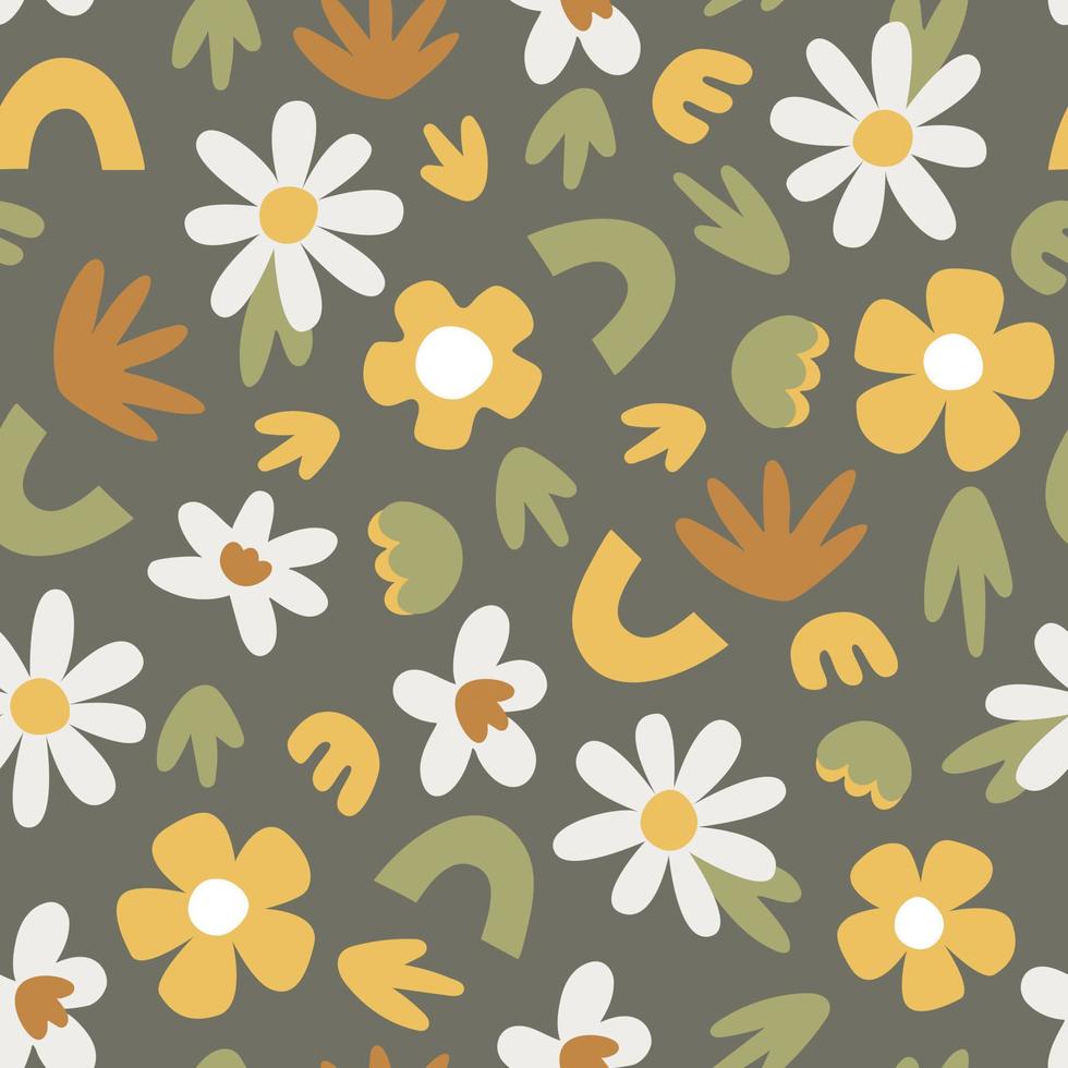 seamless pattern with flowers colorful small abstract flowers on green background. vector