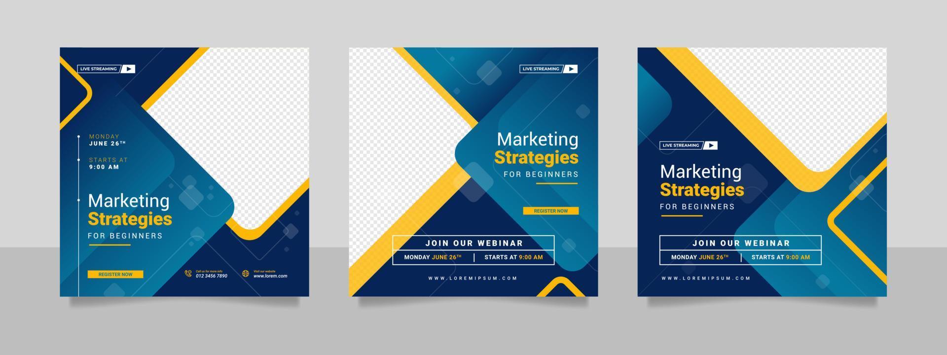 Digital marketing webinar and business conference social media post template. vector