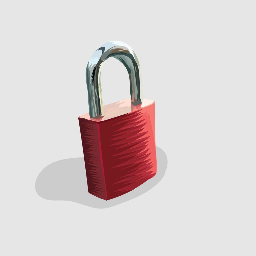 red lock Realistic hand drawn illustrations and vectors white background