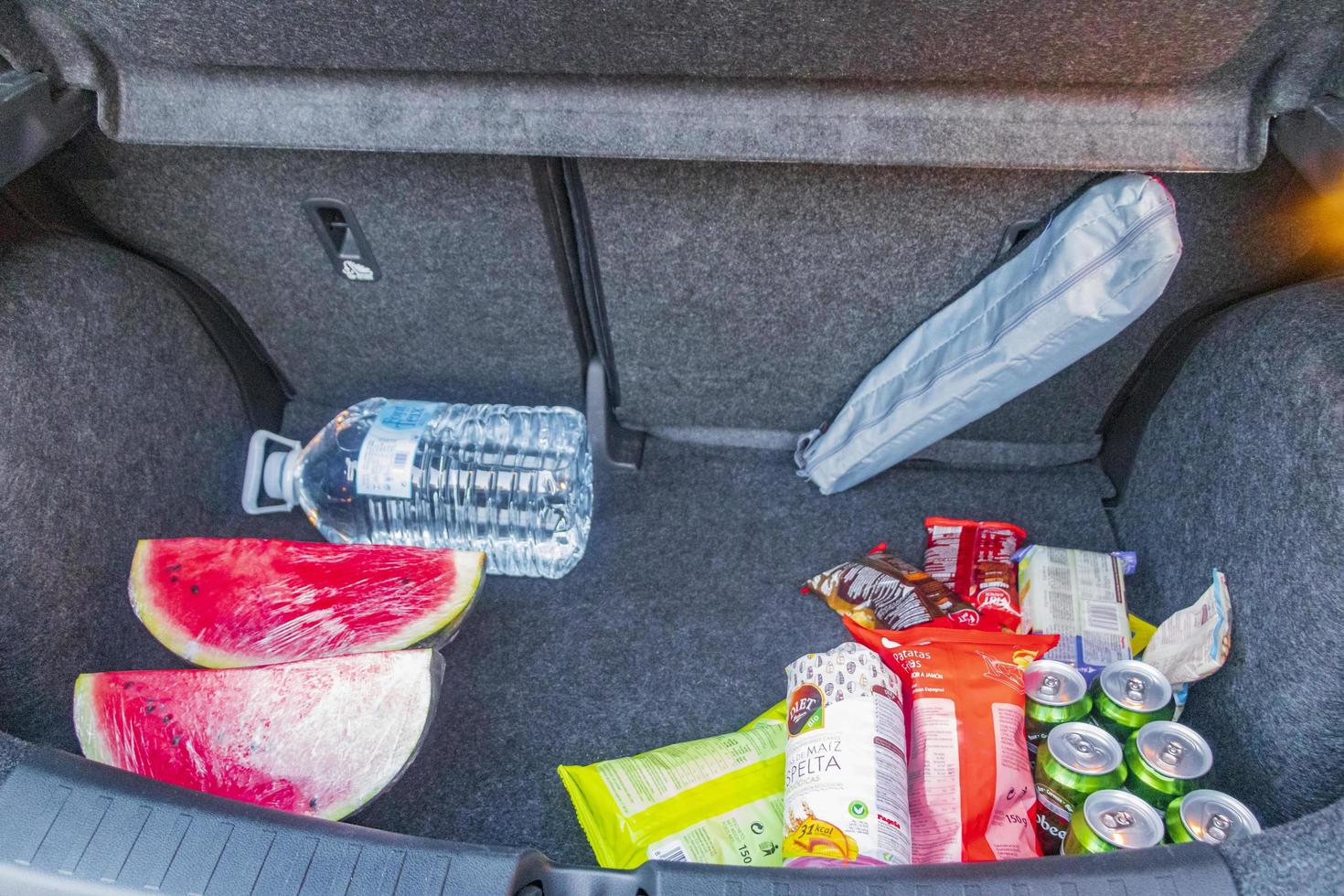 Cala Figuera Mallorca Spain 2018 Shopping groceries in the back seat of the car Spain. photo