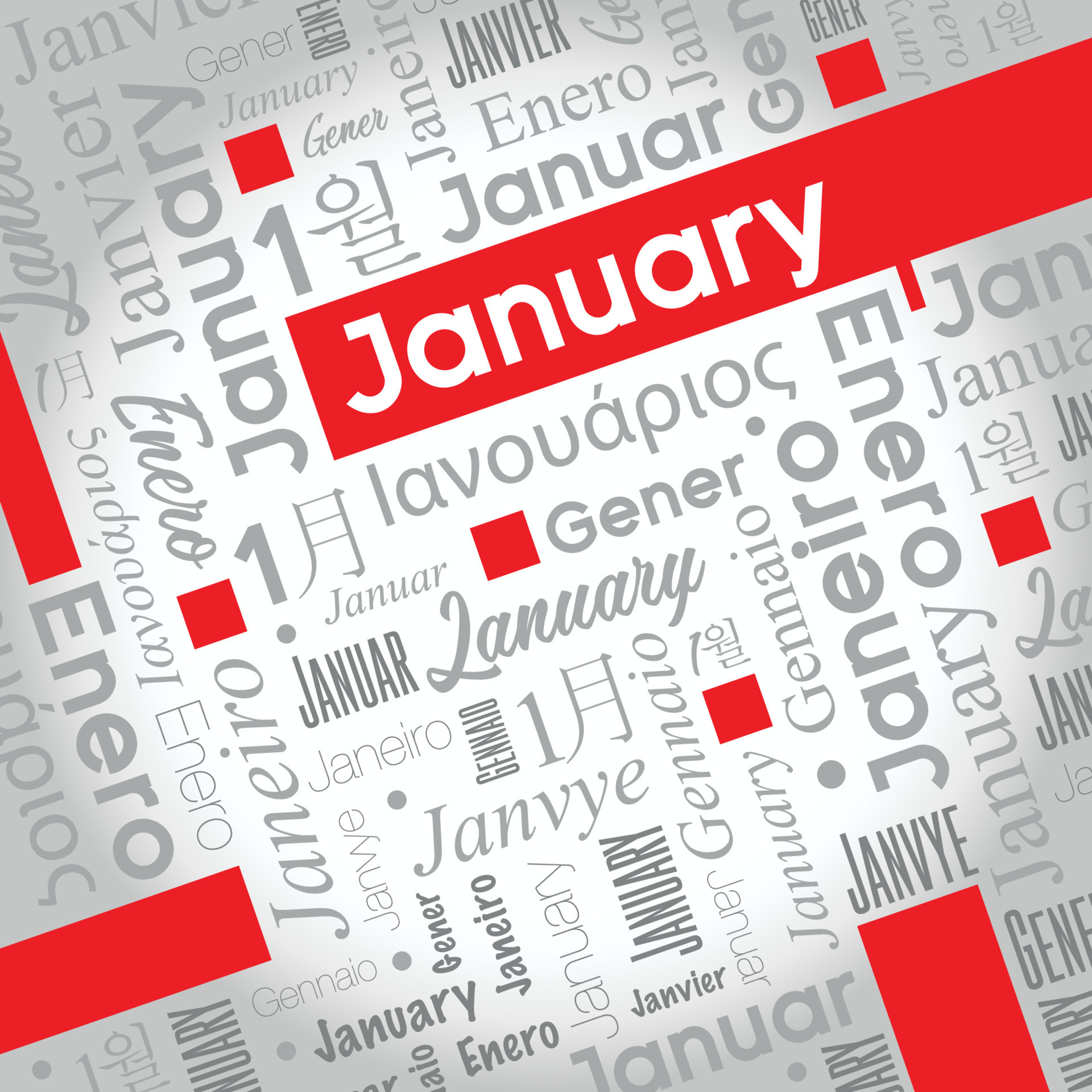 January word cloud written in Spanish, German, Portuguese, Italian