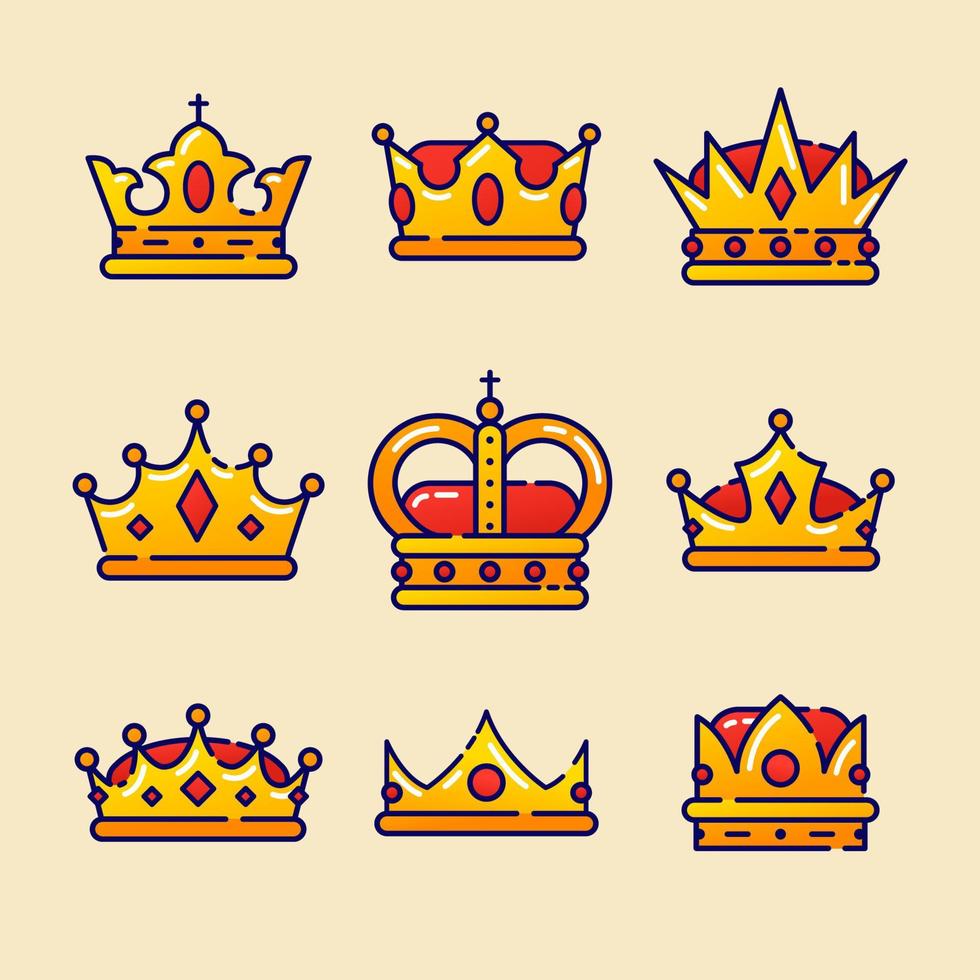 Crown Icons in Flat Style vector
