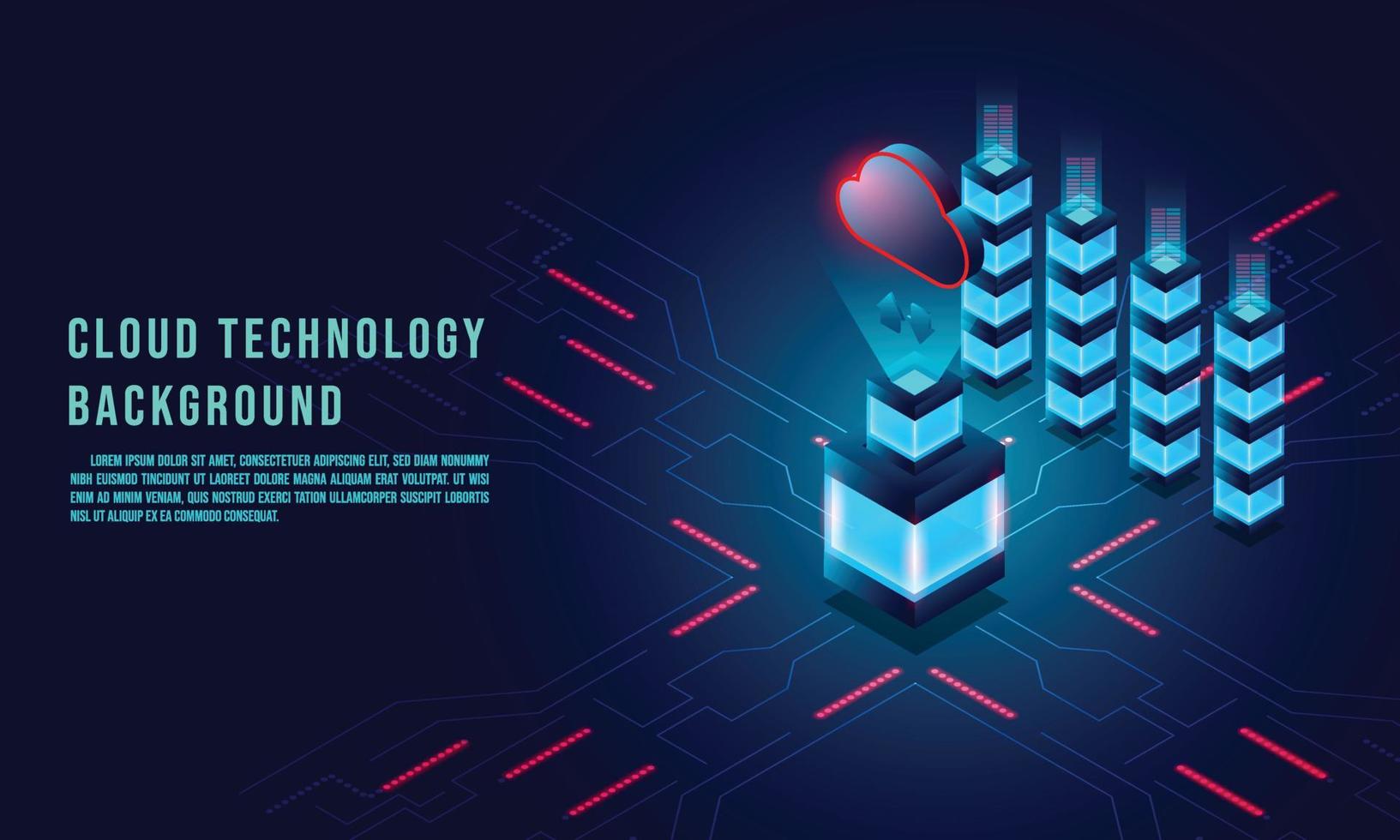 Cloud data storage 3d isometric infographic illustration, landing page layout, vector web template, Cloud technolodgy concept