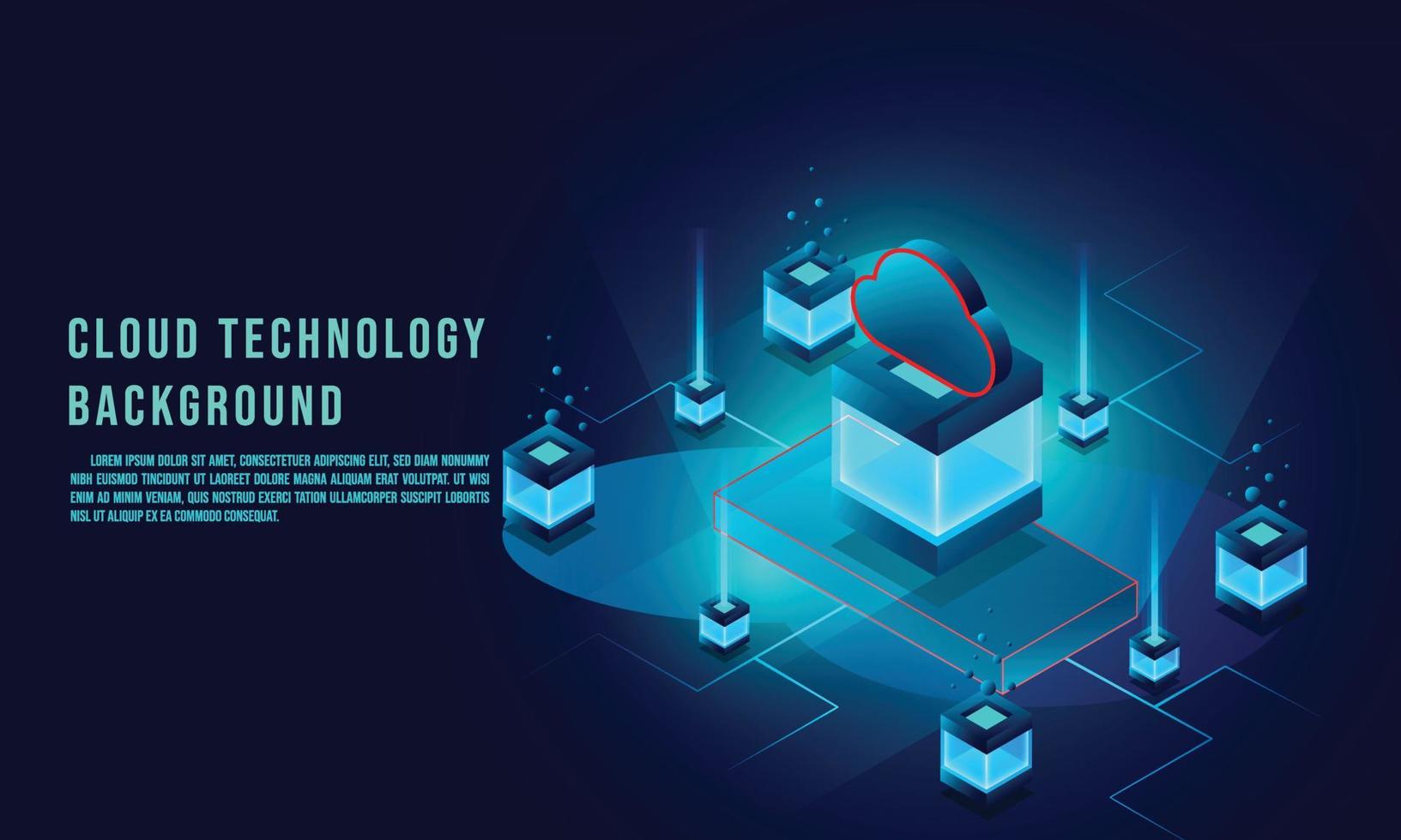 Cloud data storage 3d isometric infographic illustration, landing page layout, vector web template, Cloud technology concept